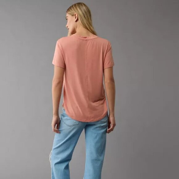 NWT American Eagle Soft & Sexy Oversized Rose Pink V-Neck Tee Shirt - Picture 2 of 9